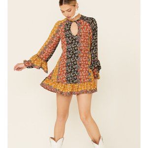 Shyanne Women's Boho Floral Stripe Peasant Dress